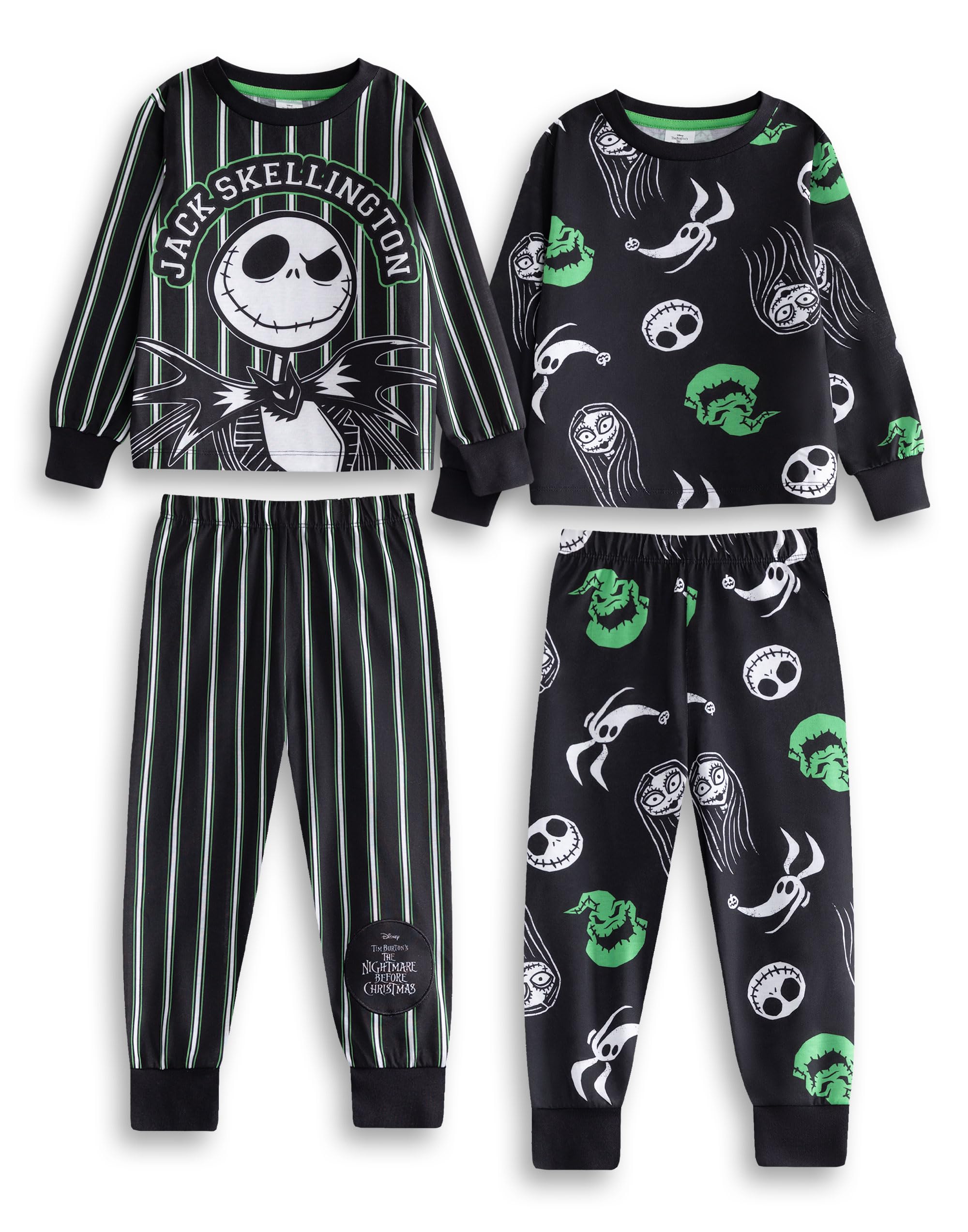 Disney Black The Nightmare Before Christmas Jack Skellington Multi-Pack Of 2 Long Sleeve Long Leg Pyjama Set | Cartoon Sleepwear For Kids | Nightwear For Bedtime Merch - 9-10 Years