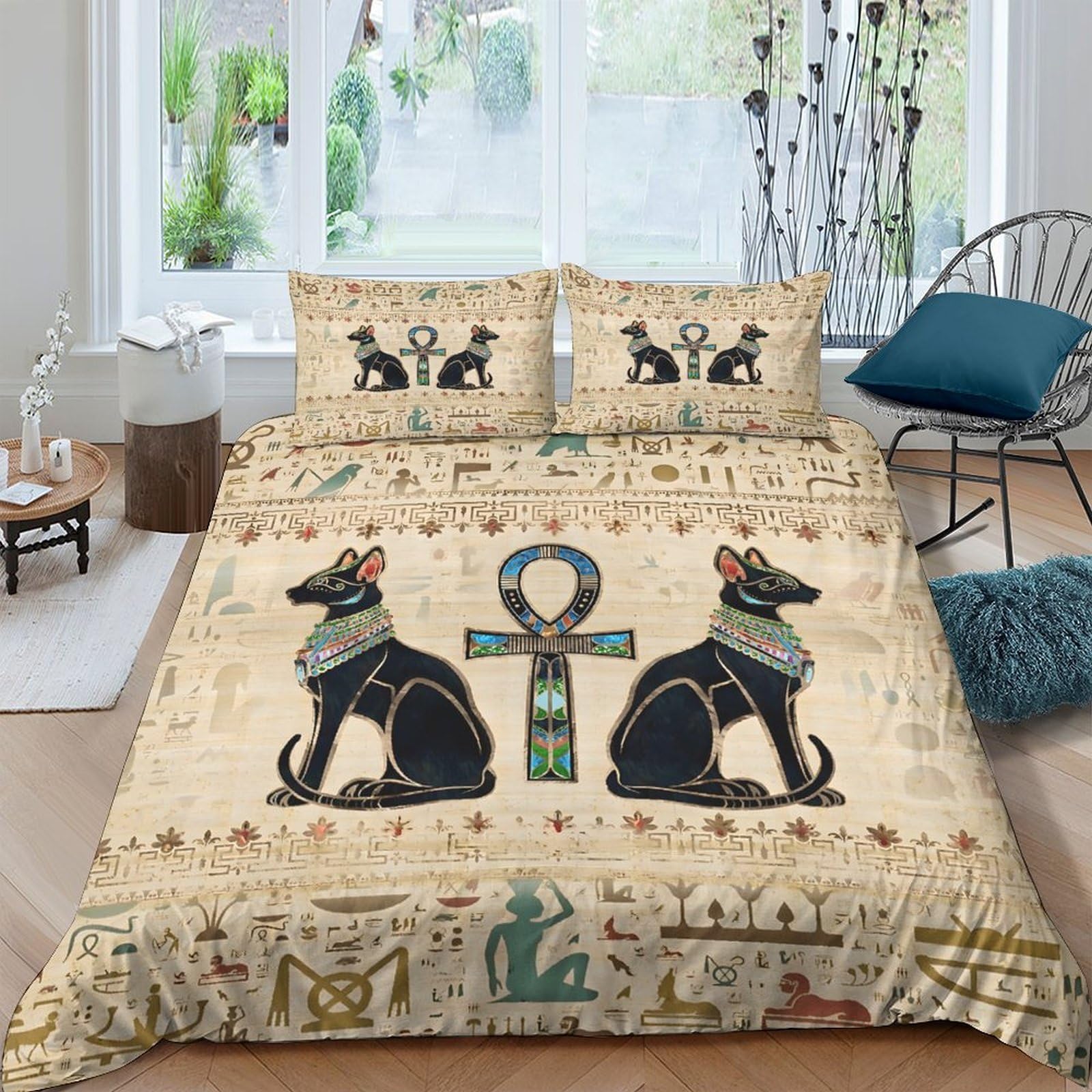 Ctjqhvkz Style-9 3D Printed Egyptian Anubis Fitted Sheet Microfiber Breathable Ancient Symbols Bed Cover For Bedroom Dorm Decor Protection Single（135X200cm）