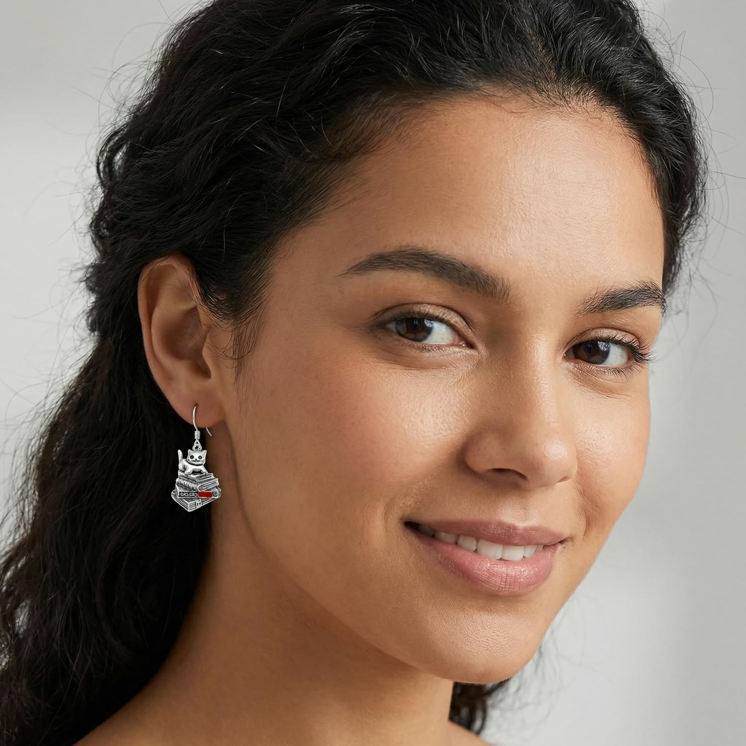 Book Earrings for Women Cat Dangle Earrings with Sterling Silver Ear Hooks Book Jewelry Cat Themed Gifts for Books Cats Lovers