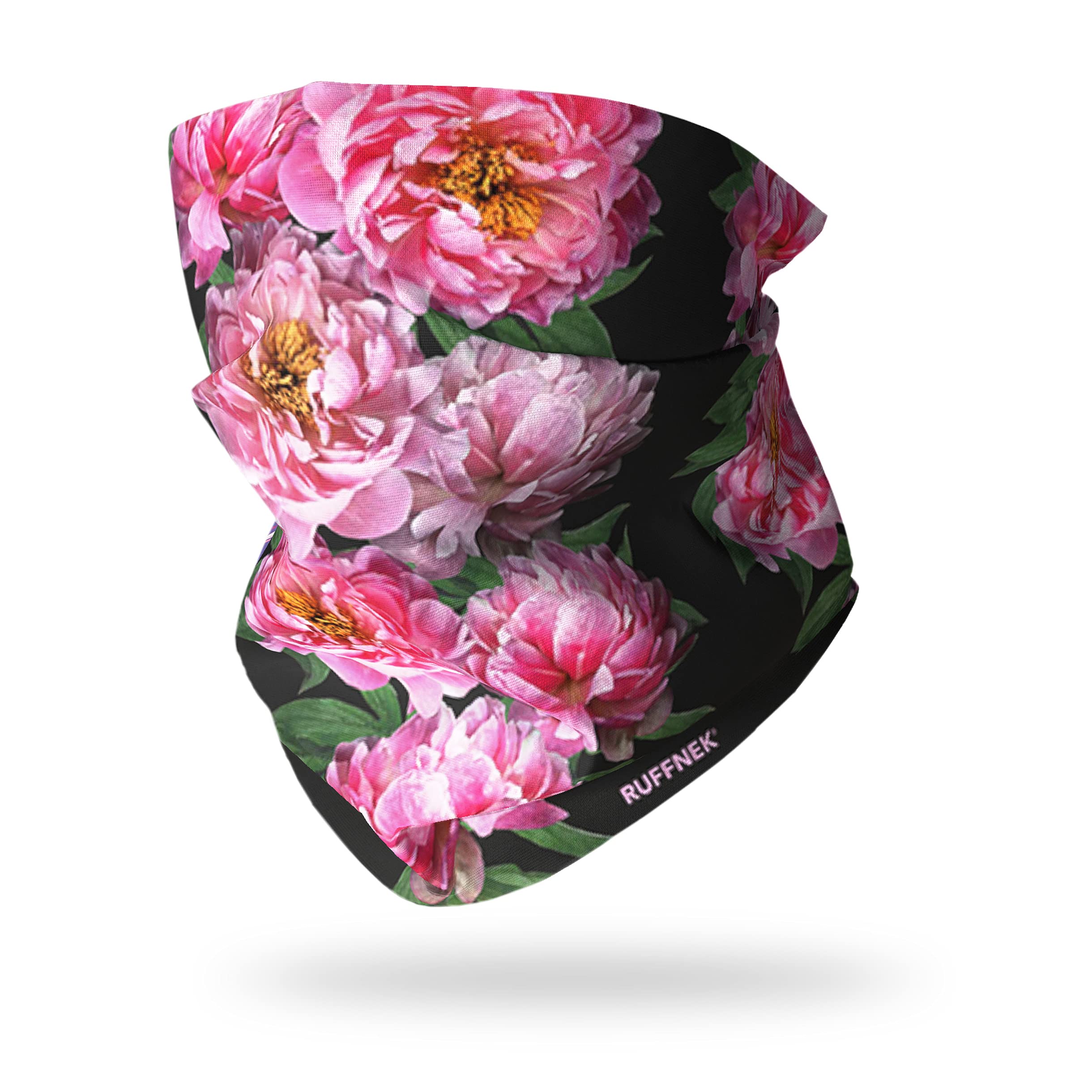 Ruffnek Pink/Black Peonies Snood Tube Scarf - Black