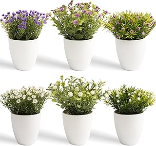 YVONNEYI Pack of 6 Artificial Plants, Small 16 cm, Small Artificial Flowers Like Real, Artificial Plants for Home, Office, Living Room, Bedroom, Bathroom, Kitchen, Balcony, Room Decoration