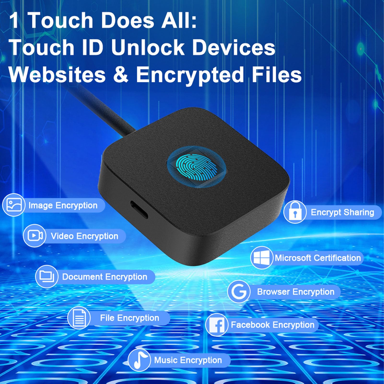 Lector Biométrico de Huellas Dactilares USB Reconocimiento de 360 ​​Grados para 10 11 Dongle de Inicio de Sesión de PC Aleación de Zinc Eficiente 1 Unidad (Black)