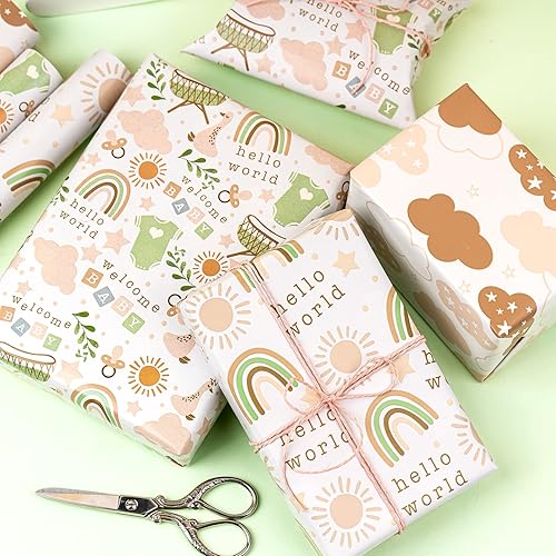 Miniatura 6 de LeZakaa Bolsa de regalo grande de 16 pulgadas y papel de regalo con diseño temático de baby shower para bebé, niño y niña, 17 x 120 pulgadas por