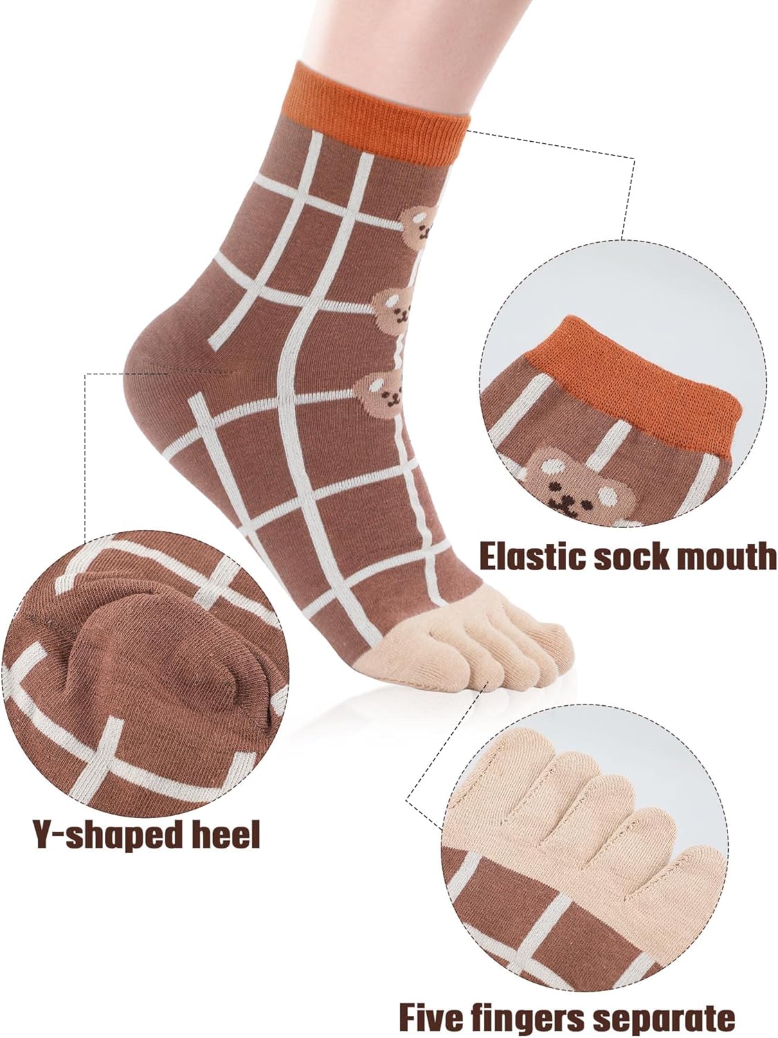 Bencailor 6 Pairs Women Toe Socks Cute Cotton Comfortable Socks Low Cut with Reinforced Heel and Toe for Ladies - Image 6