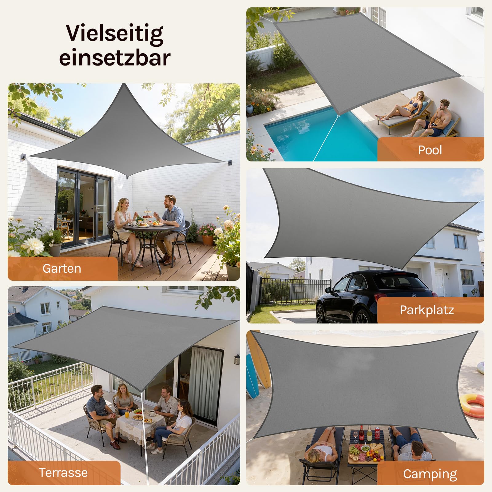 WOLTU Sonnensegel Rechteck 4x5m Grau wasserabweisend Sonnenschutz Polyester Windschutz mit UV Schutz für Garten Terrasse Camping