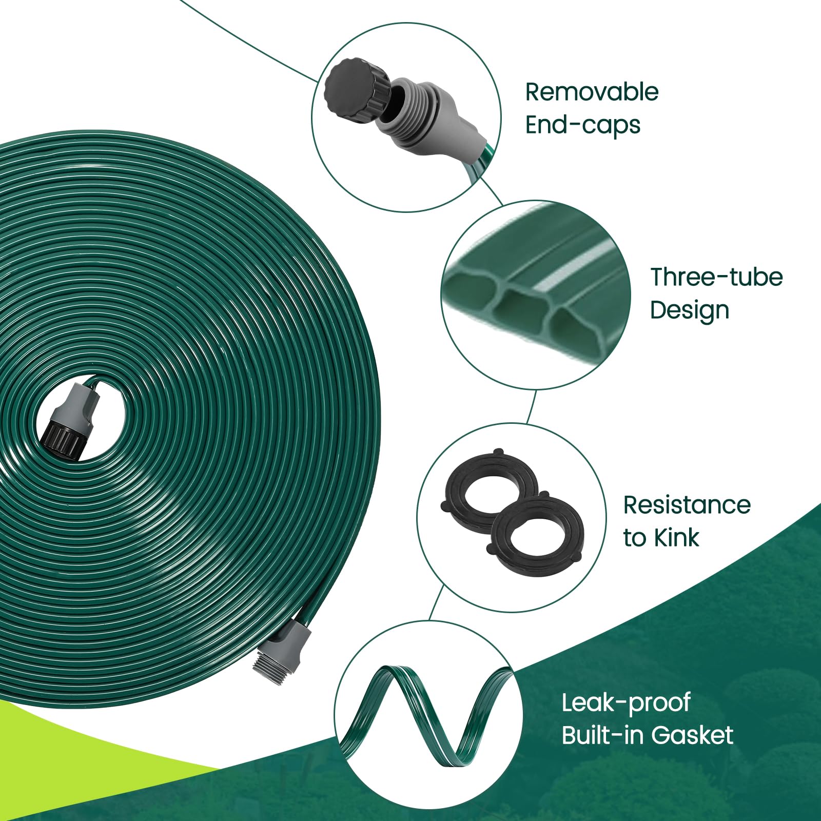 Passionbility Soaker - Manguera de riego flexible de 75 pies, manguera de riego por goteo de jardín, manguera de riego flexible de alta eficiencia, ahorro de agua con estacas