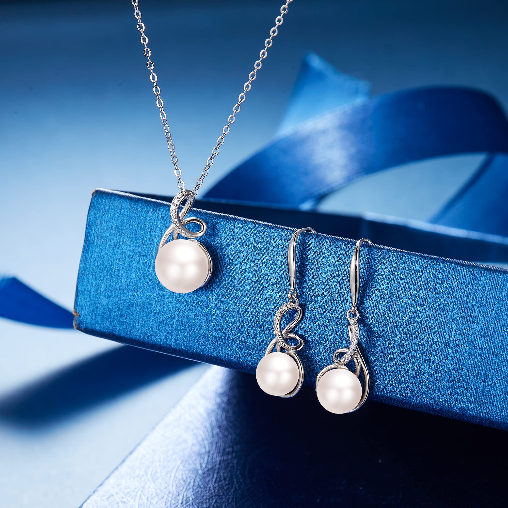 925 Argento CZ Peral d'acqua dolce Set di orecchini a gancio per collana nuziale a doppia torsione, Valentine's day/Birthday/Christmas/Mother's Day Jewellery Gift for Mom/Wife/Women