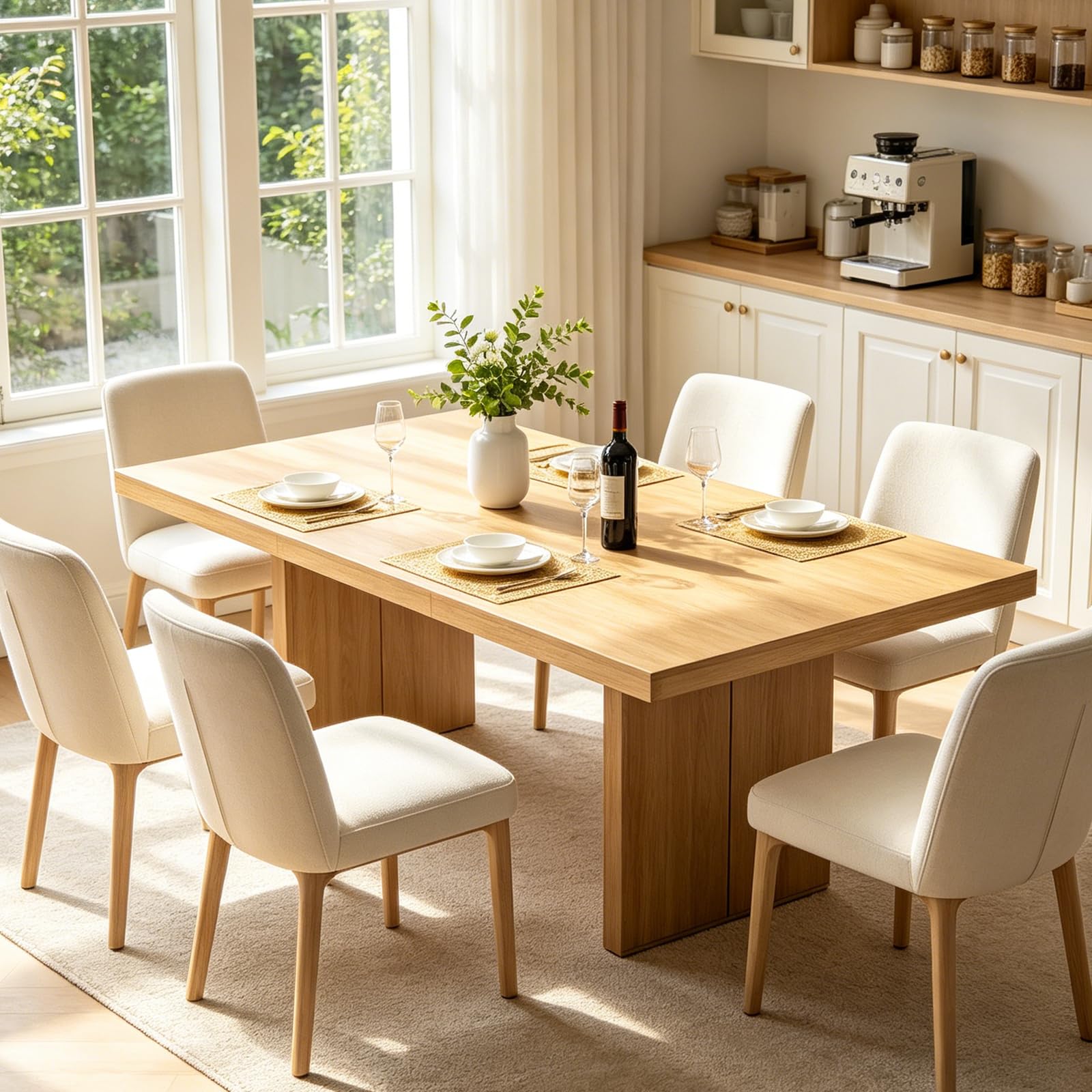 Mesa de Comedor de Madera para 4-12 Personas, Mesa Rectangular para Cocina y Comedor con Armarios de Almacenamiento Integrados, Mesa Moderna Efecto Roble para Salón, Oficina y Apartamento