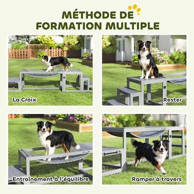 Foto 4 de 8 de PawHut Set de Agilidad de Madera para Perros 3 Piezas Gris