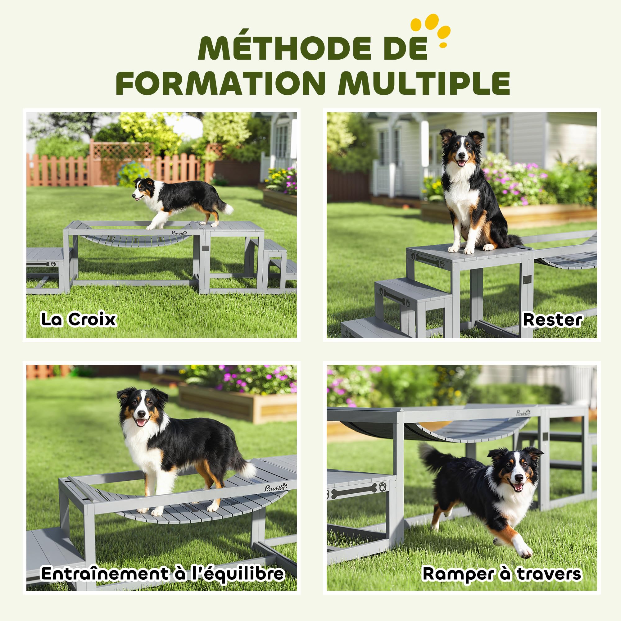 PawHut Equipo de Entrenamiento Agilidad para Perros 3 Piezas Gris | Kit de Agilidad para Perros, 3 Piezas, Plataforma de Pausa, Escalera, Madera Maciza, Material de Propiedocepción