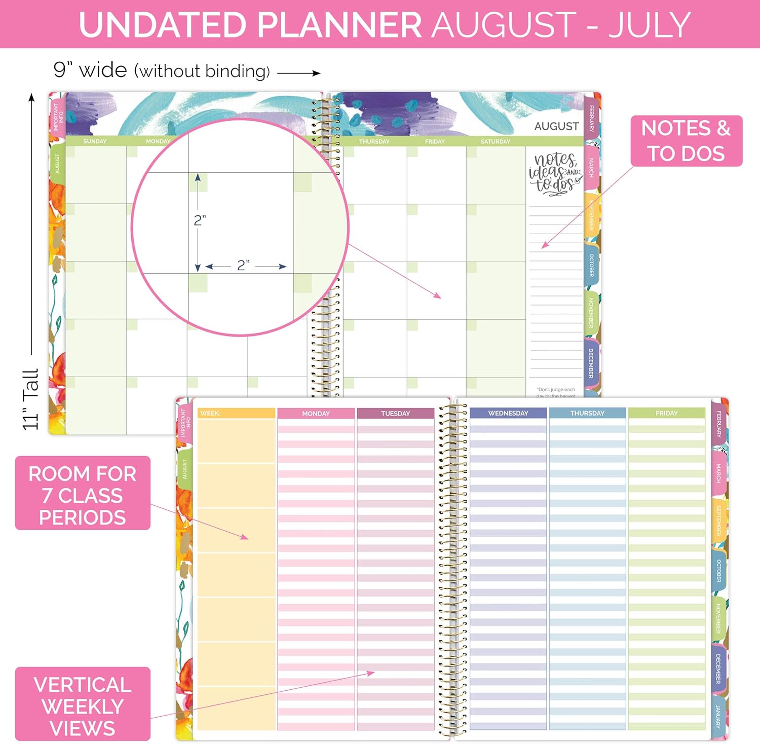 bloom daily planners Teacher Planner & Sticker Pack Bundle - Undated Academic Planner & Organizer + School Themed Sticker Pack - Planning Set for Educators, Homeschool