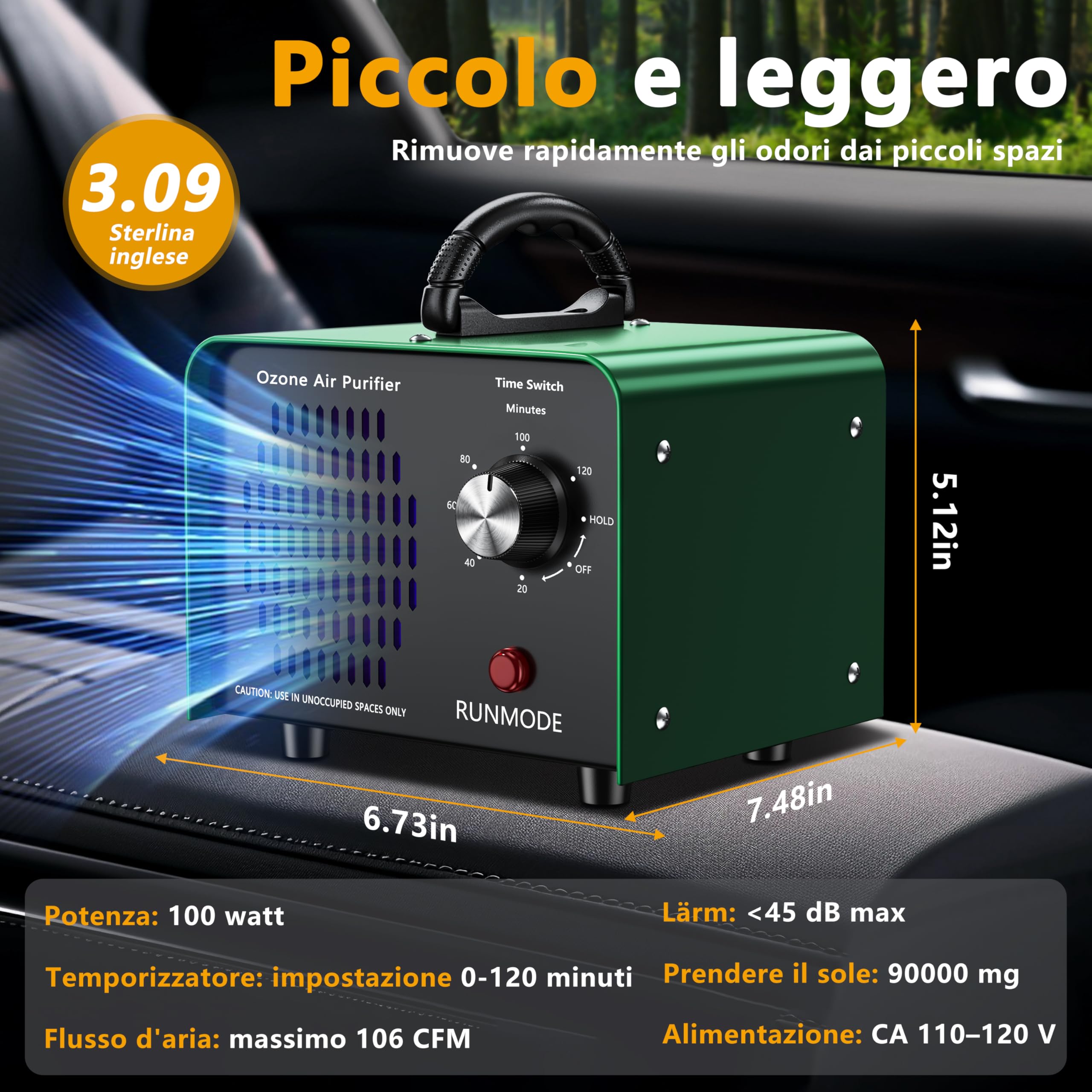 Generatore di Ozono 90.000 mg/h con timer da 120 minuti,ozonizzatore 600 m² Apparecchio a ozono industriale,ozonizzatore O3 per la casa/fumo/odori di animali domestici/odori di cucina/garage/alberghi/