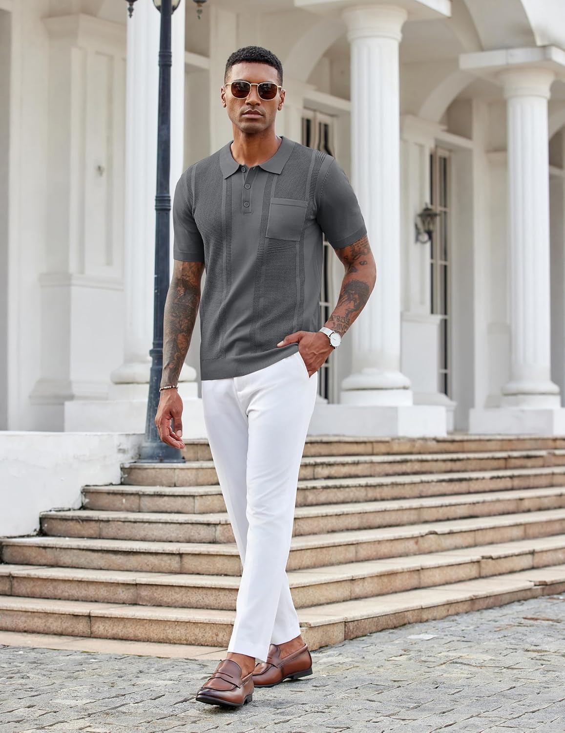 COOFANDY Knit Polo Shirts for Men Short Sleeve Textured Polo Shirt Slim Fit Summer Collared T Shirt with Pocket - Image 4