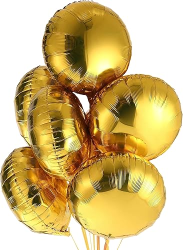 KatchOn, Globos grandes de aluminio dorado de 18 pulgadas, paquete de 6, globos dorados para decoraciones de fiesta, globos de forma redonda para
