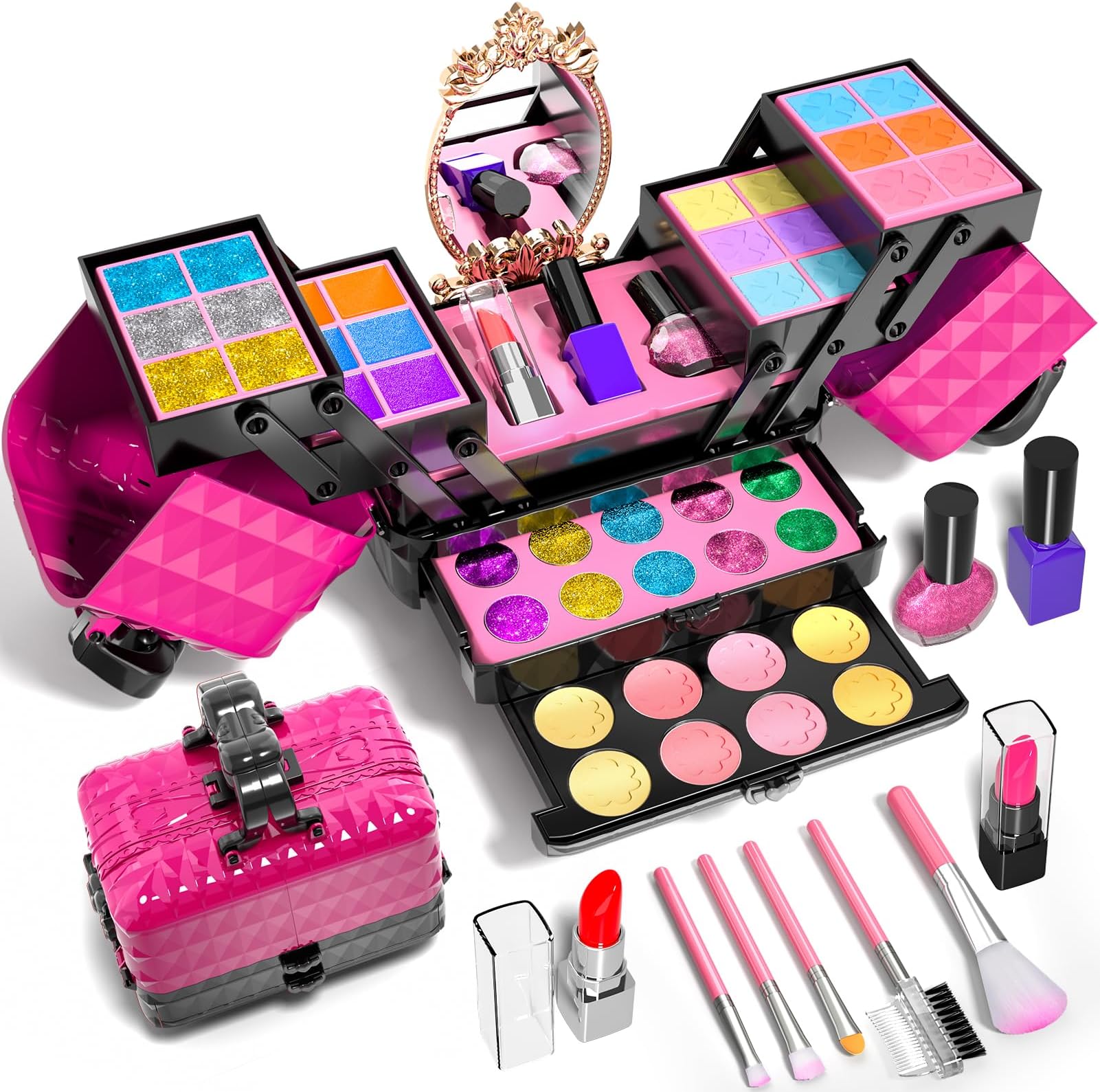 Kids Makeup Kit for Girl, 52 Pcs Pretend Makeup for Toddlers Kids, Washable Non Toxic Make Up for Girls, Pretend Play Toy Makeup Set Birthday for Little Girls Age 3 4 5 6 7 8 Years Old