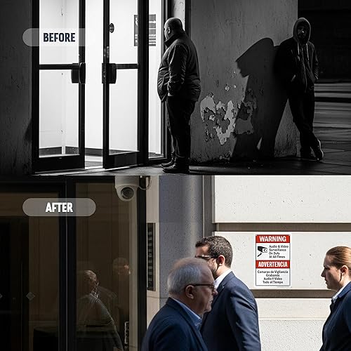 Vista 72 de SmartSign -S-9392-AL-14 Advertencia - Vigilancia de audio y video en servicio en todo momento Aluminio de 10" x 14" - Negro/Rojo sobre Blanco