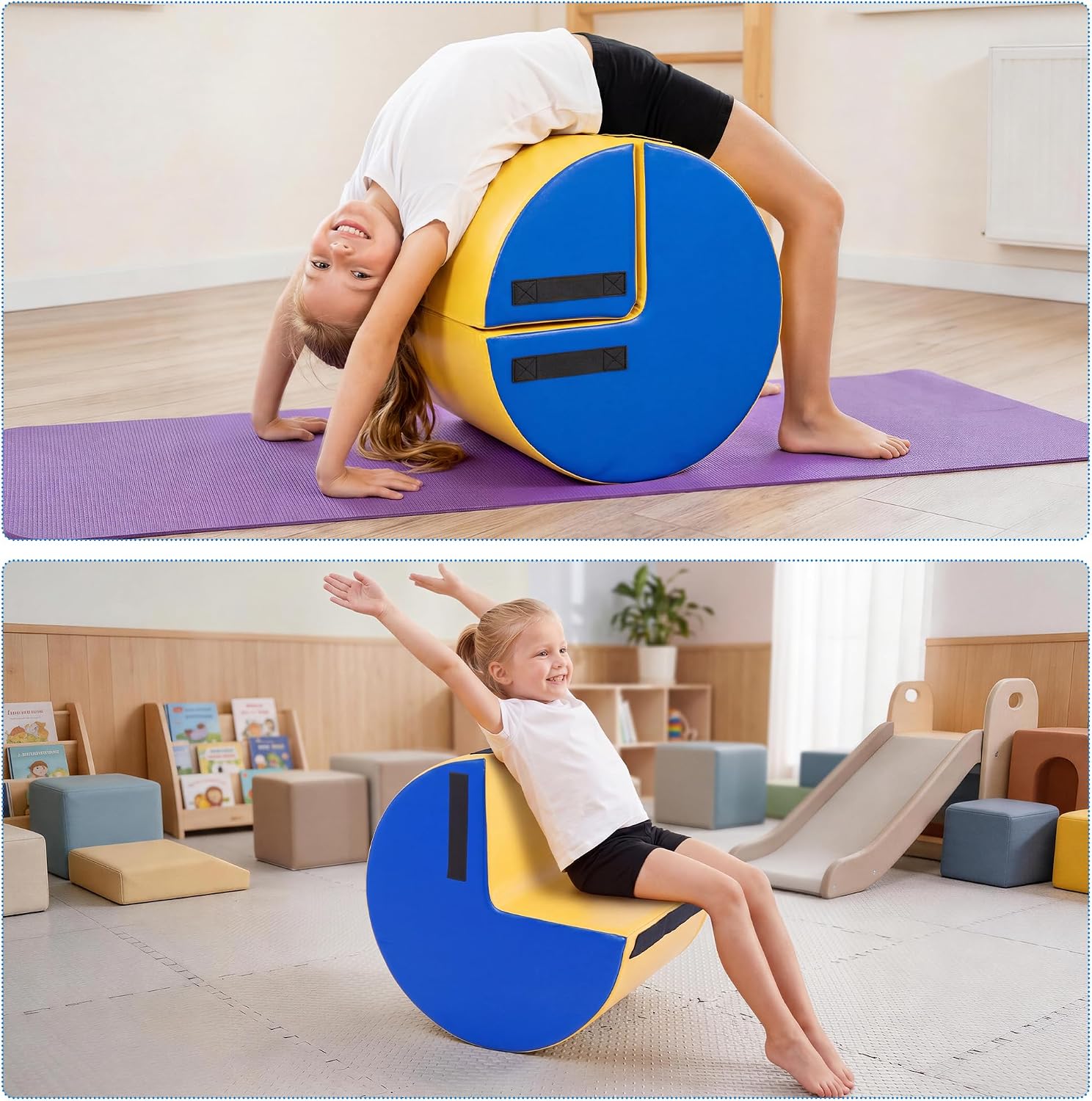 MABOZOO 2-in-1 Gymnastics Tumbling Equipment with Posture Correction Support, Detachable Back Handspring Trainer with High-Density Foam, PU Leather Gymnastics Barrel for Kids, 21.7" x 17.7"