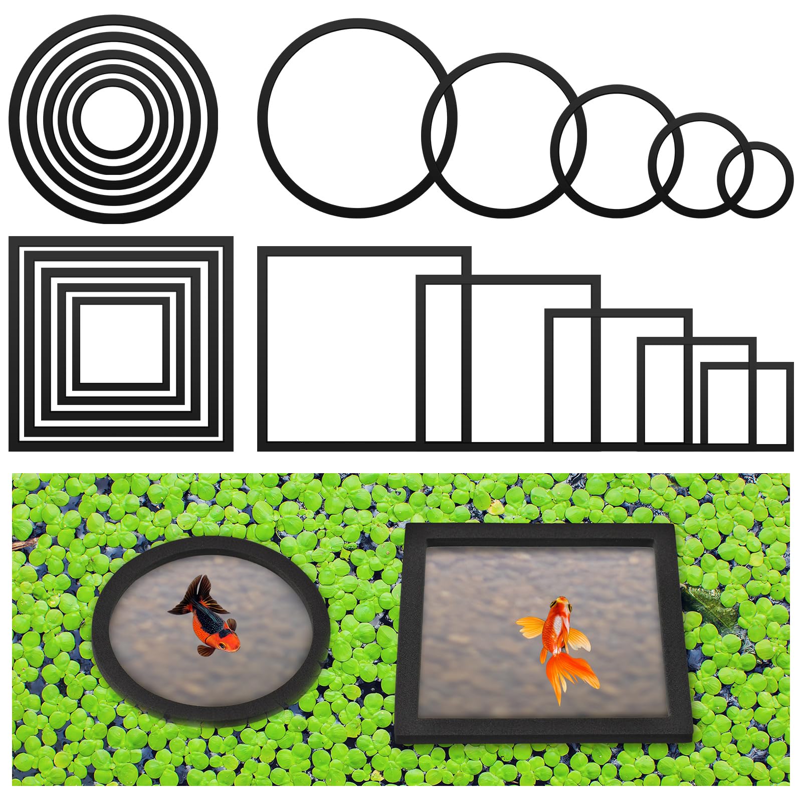 Yiyiring 20 Pcs Aquarium Floating Plant Rings Round Square Fish Feeding Rings Different Size Corral Foam Circle for Tank Keep Floating Plants in Place