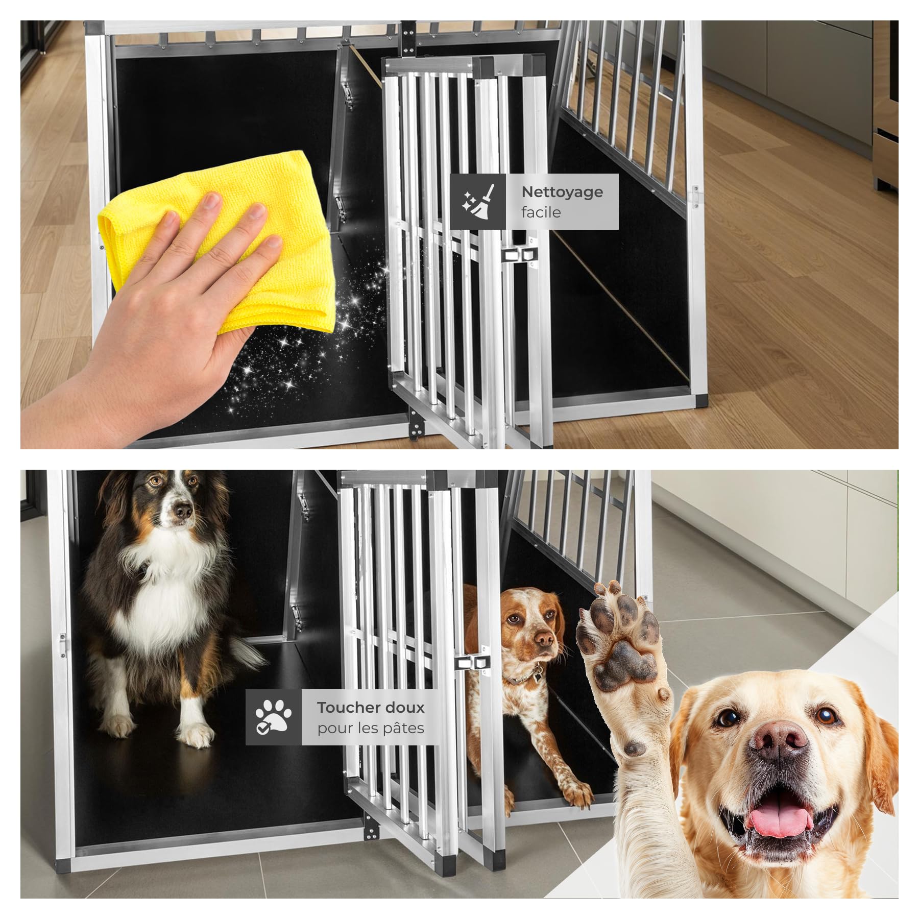 tectake® Caisse de Transport pour Chien légère & Solide Cage de Transport Chien Double pour Transport Chien Voiture, Maison ou Jardin avec cloison Cage pour Chien Max. 2 Chiens - 104 x 90,5 x 69 cm