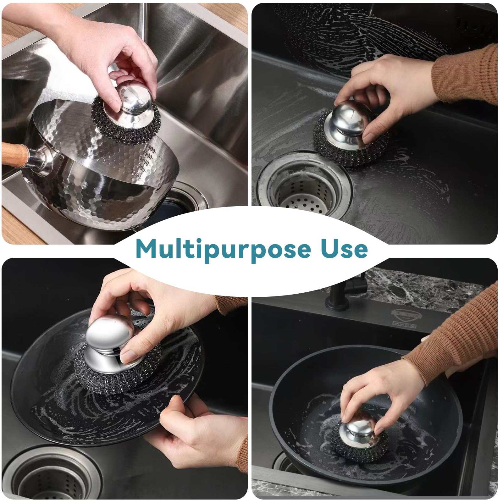 Steel Wool Scrubber, Stainless Steel Scrubber and Crevice Brushes Cleaning Set for Dishes, Iron, Pots, Stoves, Barbecue Grills, Sink