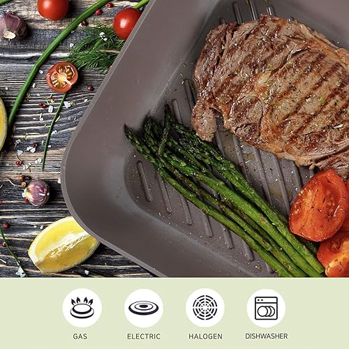 Miniatura 8 de Neoflam Eela - Parrilla cuadrada antiadherente de 11 pulgadas con crestas de corte, revestimiento de cerámica Ecolon sin PFOA para sartén, asar,