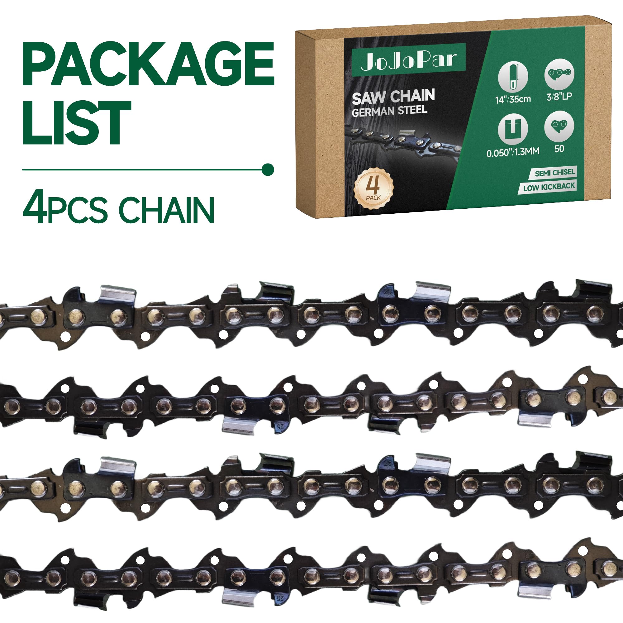 Paquete de 4 cadenas de motosierra de 14 pulgadas, paso LP de 0.50 pulgadas, 50 eslabones de transmisión de 14 pulgadas, cadenas de sierra de poste de repuesto compatibles con Mcculloch Remington y