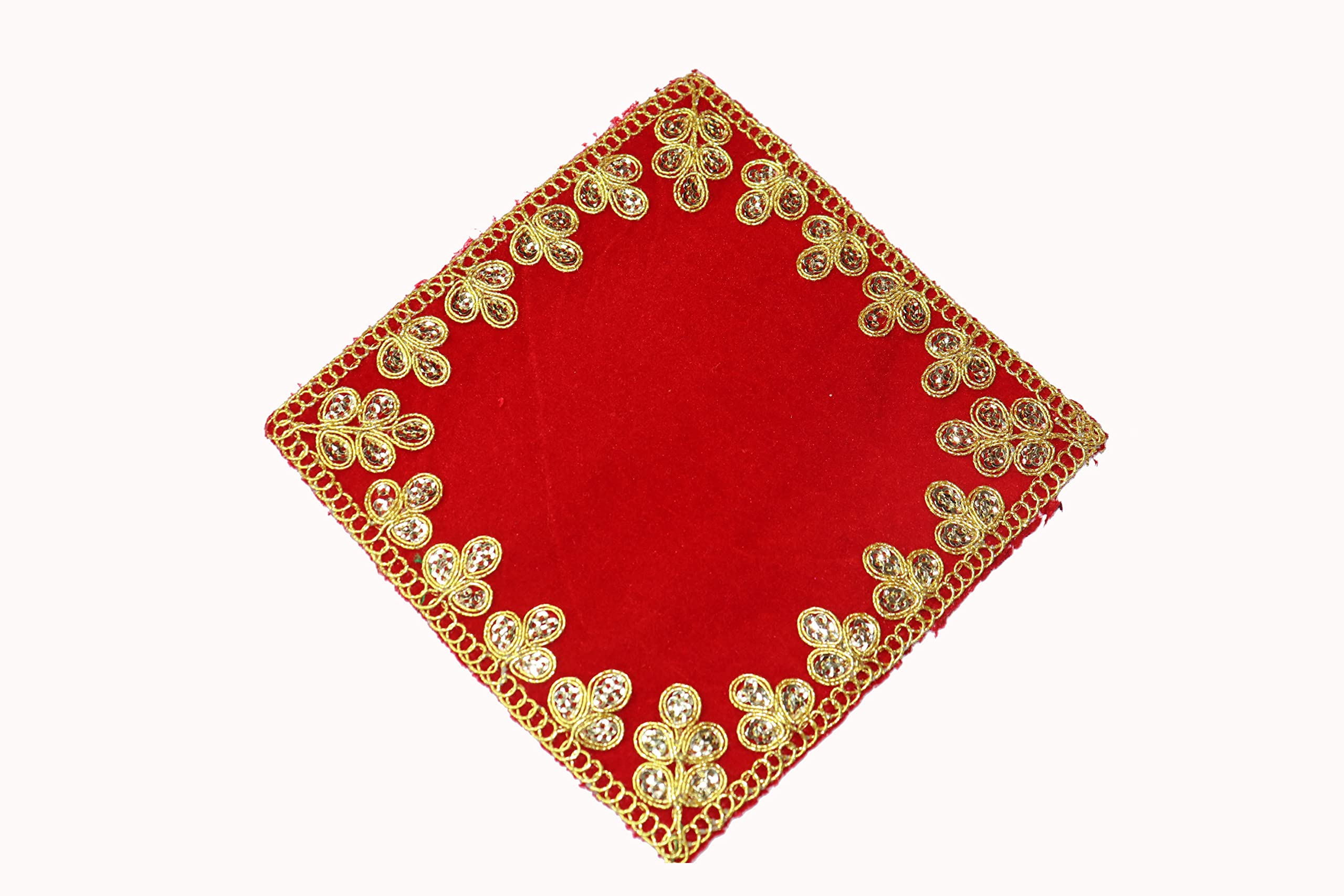 Reliable Velvet Pooja Aasan/Asan for Puja and Mandir Puja Altar Cloth Embroidered Velvet Pooja Chowki Assan Mat for Mandir, Temple and Bhagwan (Pack of 4) Size - 6 * 6 Inches - Image 5 thumbnail