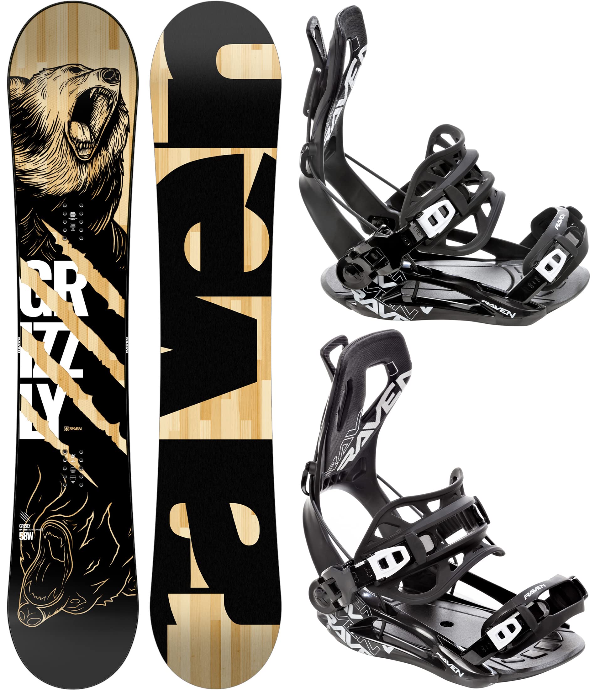 RAVEN Snowboard Set: Snowboard Grizzly + Bindung Fastec FT360 Black