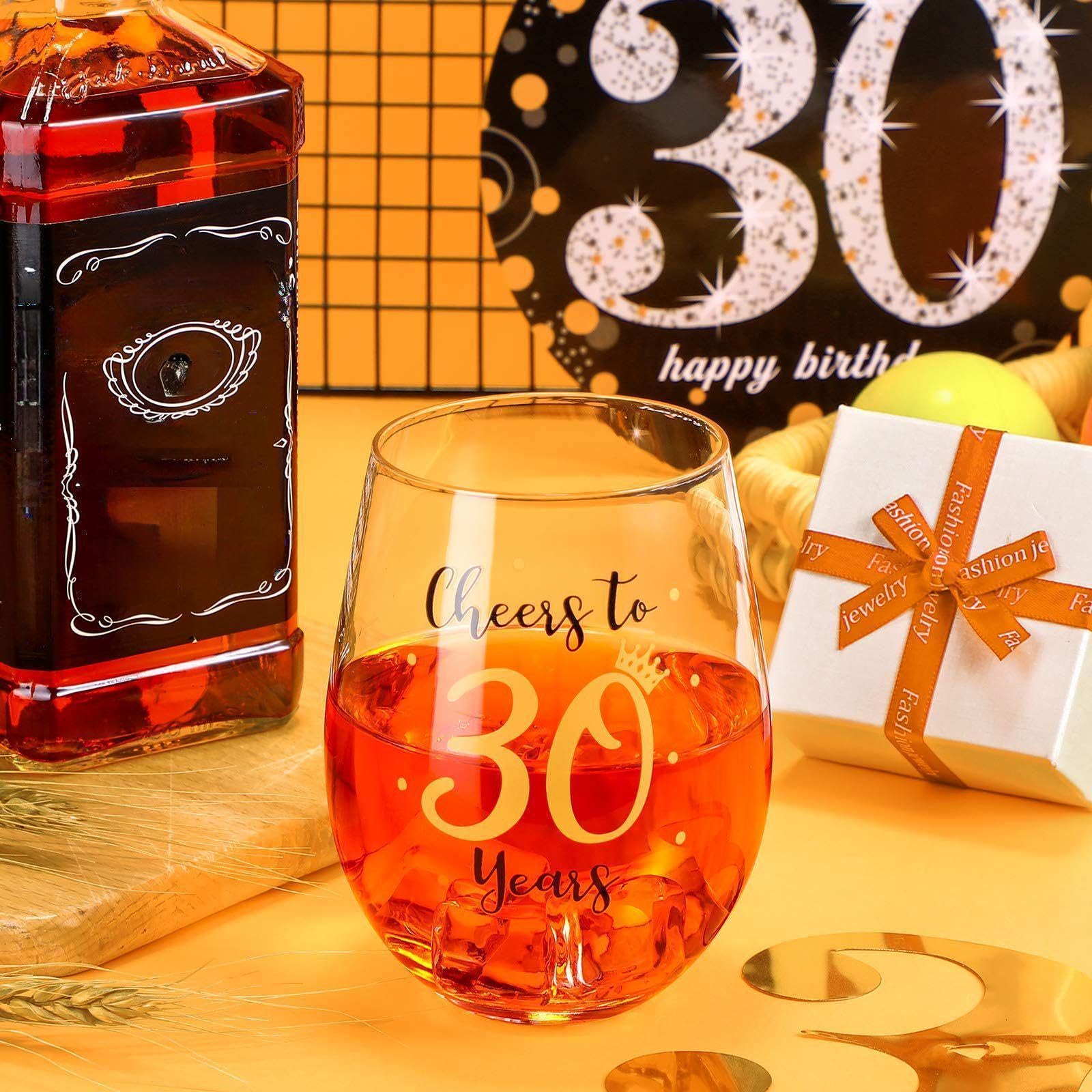 Amazon.com | Patelai Cheer to 30 Birthday Stemless Wine Glass 30th Birthday  Wine Glass Present for Men Women 30th Birthday Party Wedding Anniversary  Party Decorations 17 oz: Wine Glasses