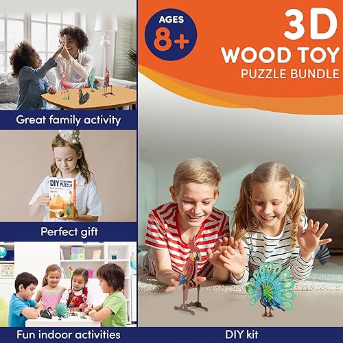 Miniatura 7 de Rompecabezas de madera 3D  4 coloridos pájaros de juguete para niños, kits de construcción de modelos, rompecabezas de cerebro, kits educativos STEM