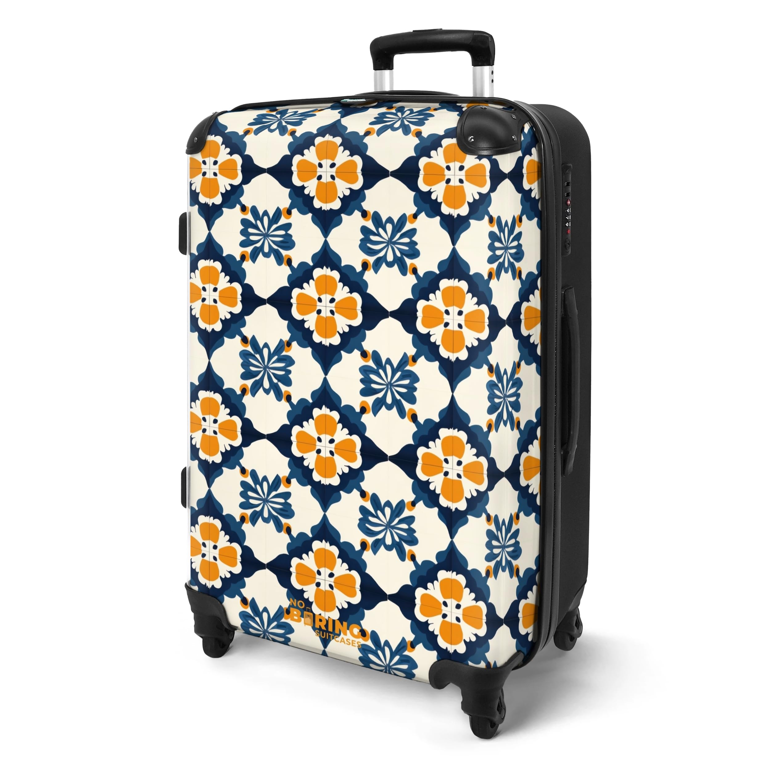 NoBoringSuitcases.com® Koffer Mittelgroß 67x43x25 cm Hartschalenkoffer L Trolley Rollkoffer 4 Rollen Leicht Hartschale Mittel Groß Klassisch - Geometrisch - Blau