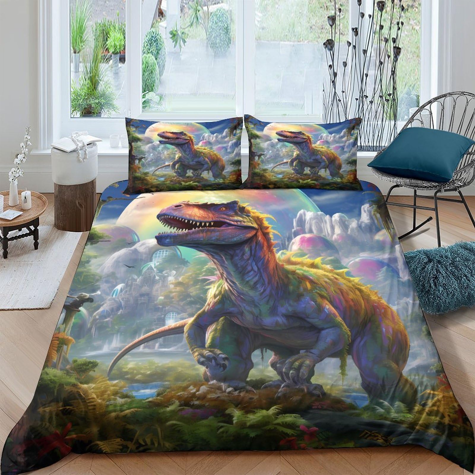 Ctjqhvkz Style-4 3D Printed Dinosaur Forest Fitted Sheet Microfiber Soft Mattress Cover For Bedroom Dorm Bed Protection Decor, Washable Single（135X200cm）