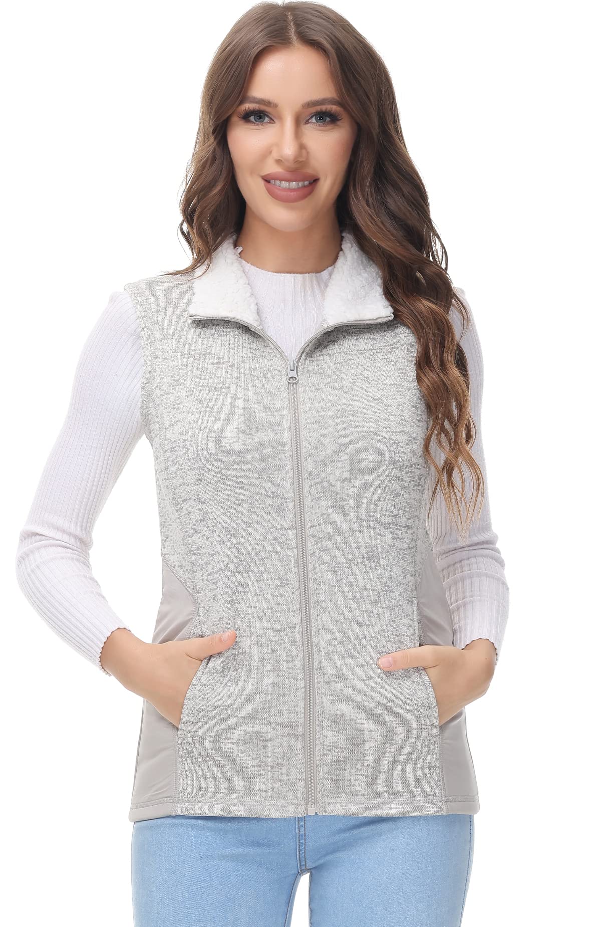 COZZIPLUS Women's Sweater Fleece Jacket Full Zip Knit Jacket with Pockets