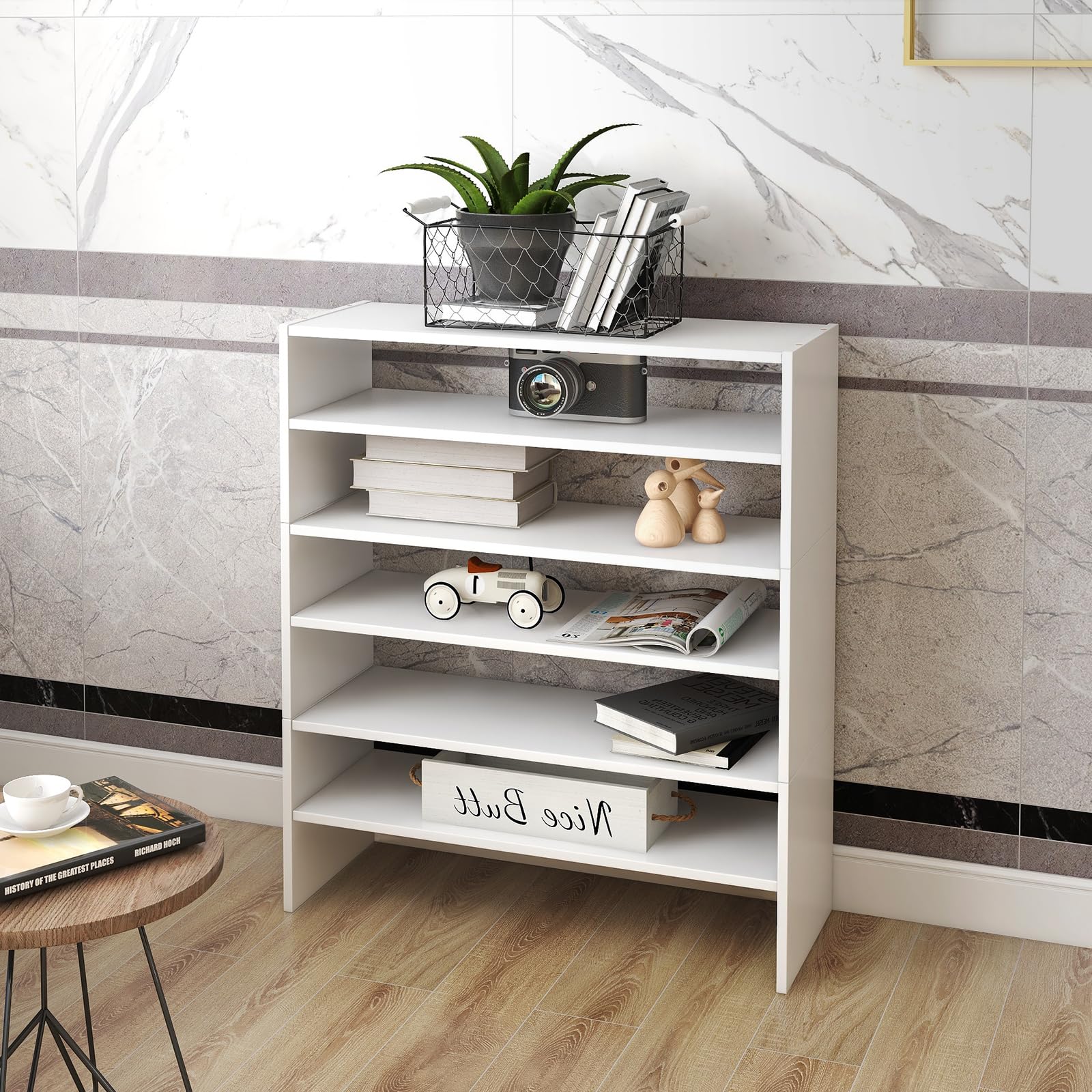 HOMASIS Scarpiera Componibile a 6 Ripiani, 3 Scaffali a 2 Ripiani, Portascarpe Verticale e Salvaspazio, Mobile Moderno per Scarpe da Balcone, Corridoio, Terrazzo, Bagno, 78 x 30 x 90 cm, Bianco