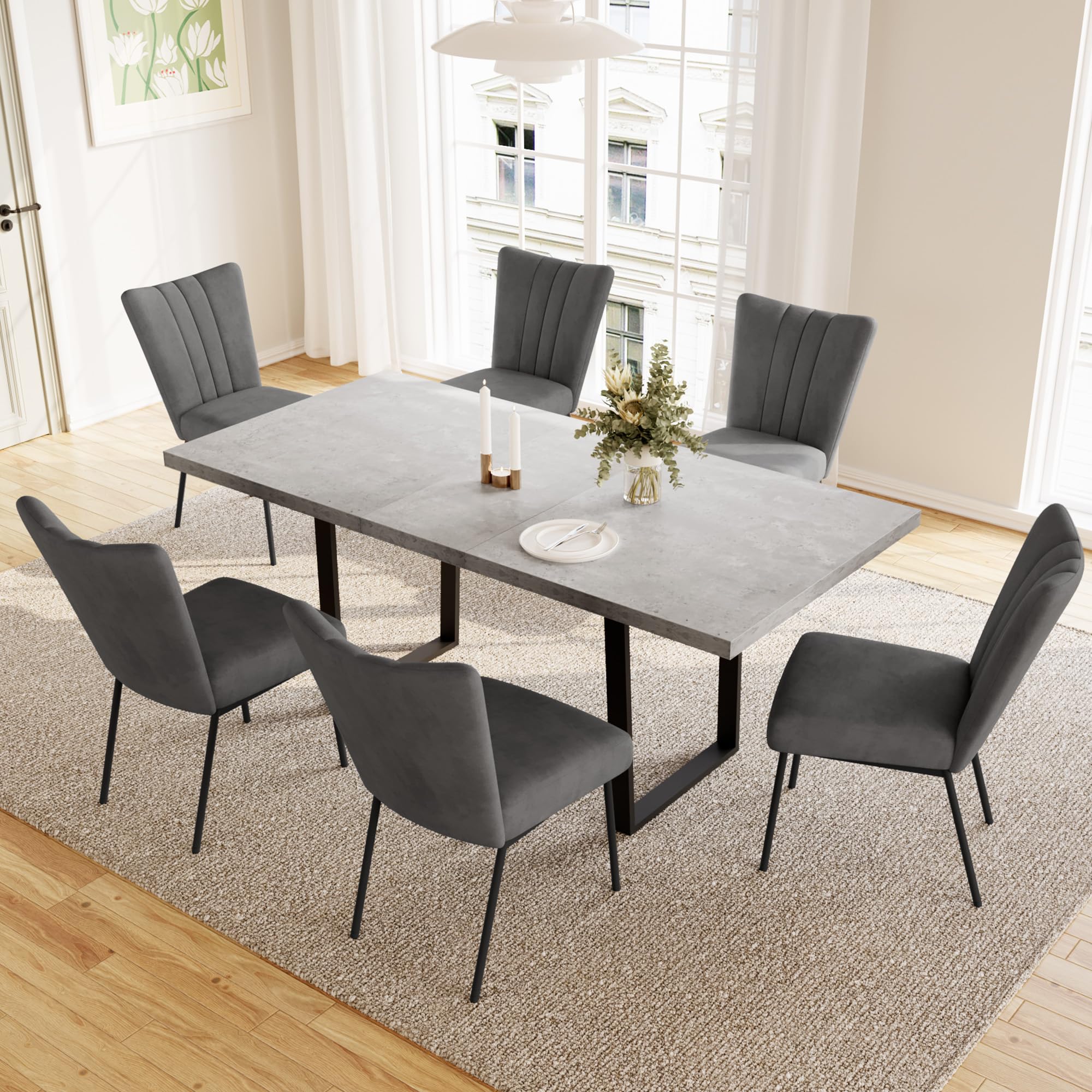JIEXI Tavolo da pranzo allungabile 4-6 posti, tavolo da pranzo allungabile e sedie, materiale MDF moderno, adatto per soggiorno, cucina, lunghezza 130-170 cm