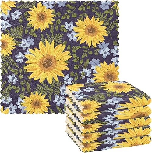 Miniatura 1 de Seamless Pattern Sunflowers Towels for Drying Dishes Camping Tea Towel Set Cotton Dish Towels Absorbent Kitchen Tie Hand Towels