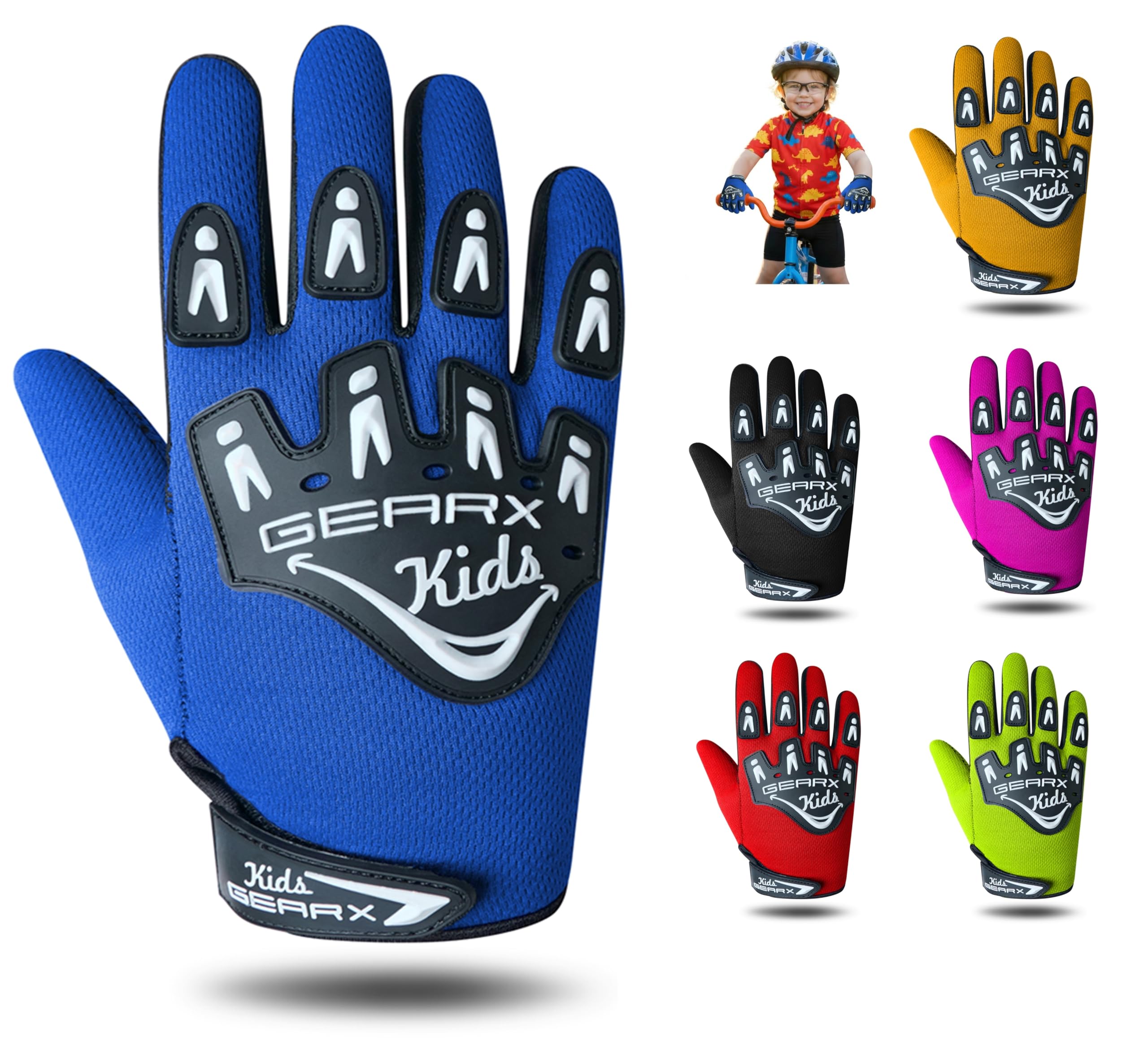 GearX Guantes de Ciclismo para niños, BMX, Bicicleta de montaña, Motocross, Enduro, Paintball, ATV, Quad, Karting, Deportes y Senderismo - 1