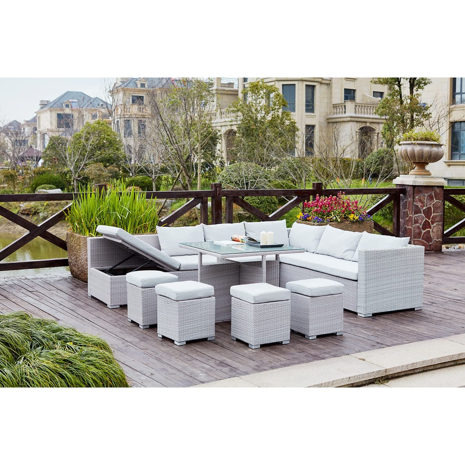 CONCEPT USINE Salon de Jardin Encastrable Fidji Gris 10 Personnes