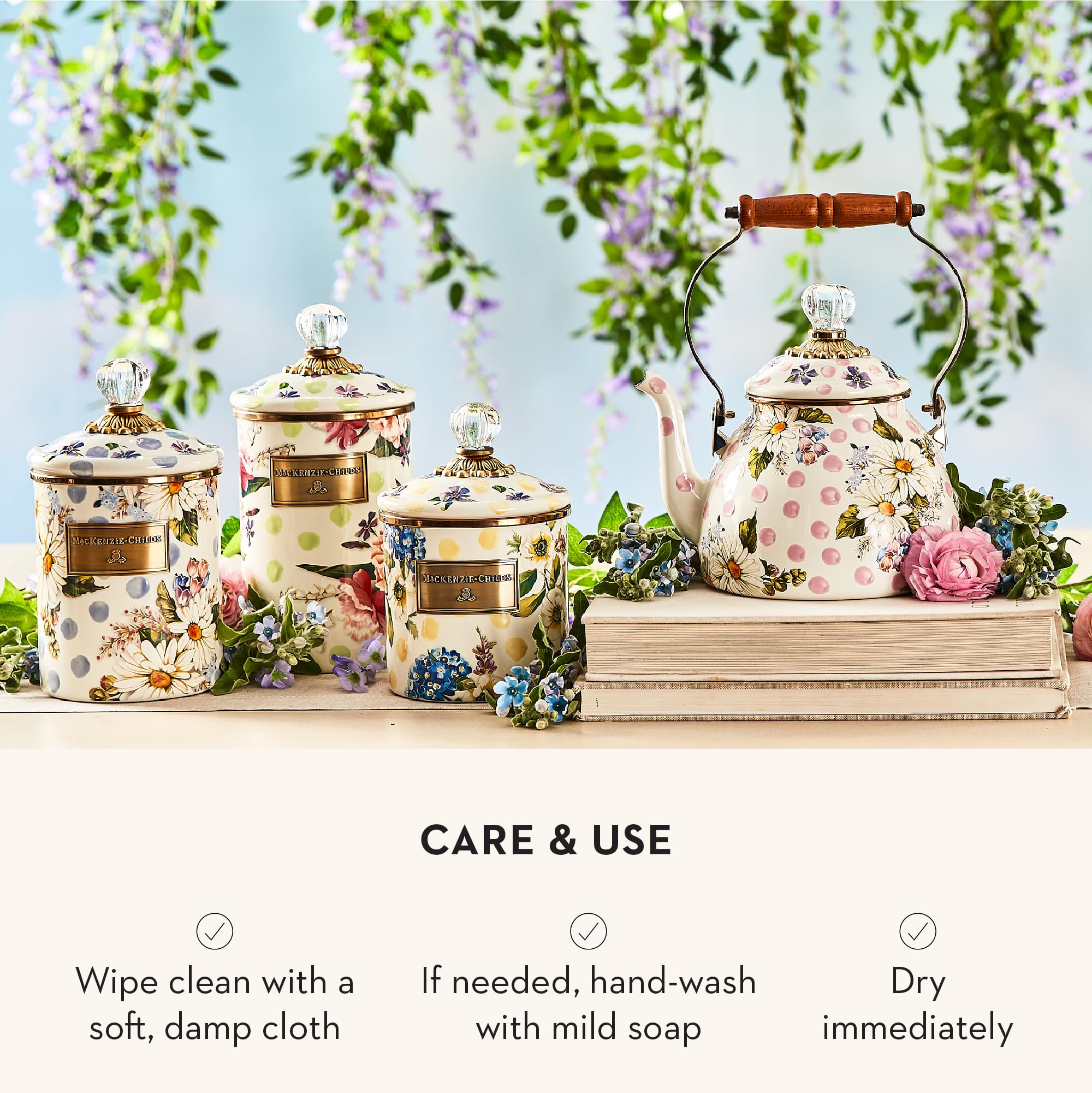 MACKENZIE-CHILDS Wildflowers Enamel Canister, Floral Kitchen
