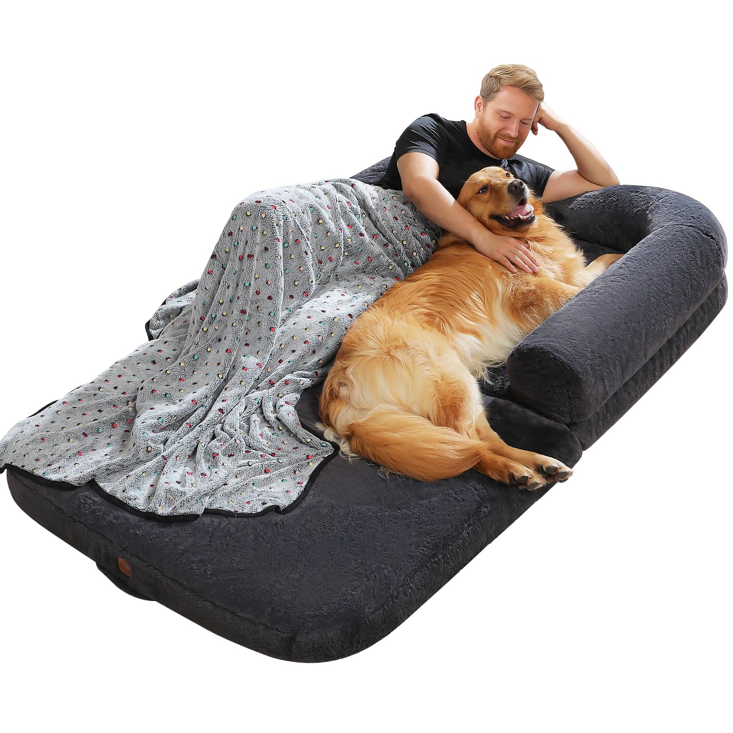 PAWZ Road Cama para perros y personas, plegable y convertible en sofá para perros, cama para perros con espuma viscoelástica y funda lavable, XXL, 186 cm