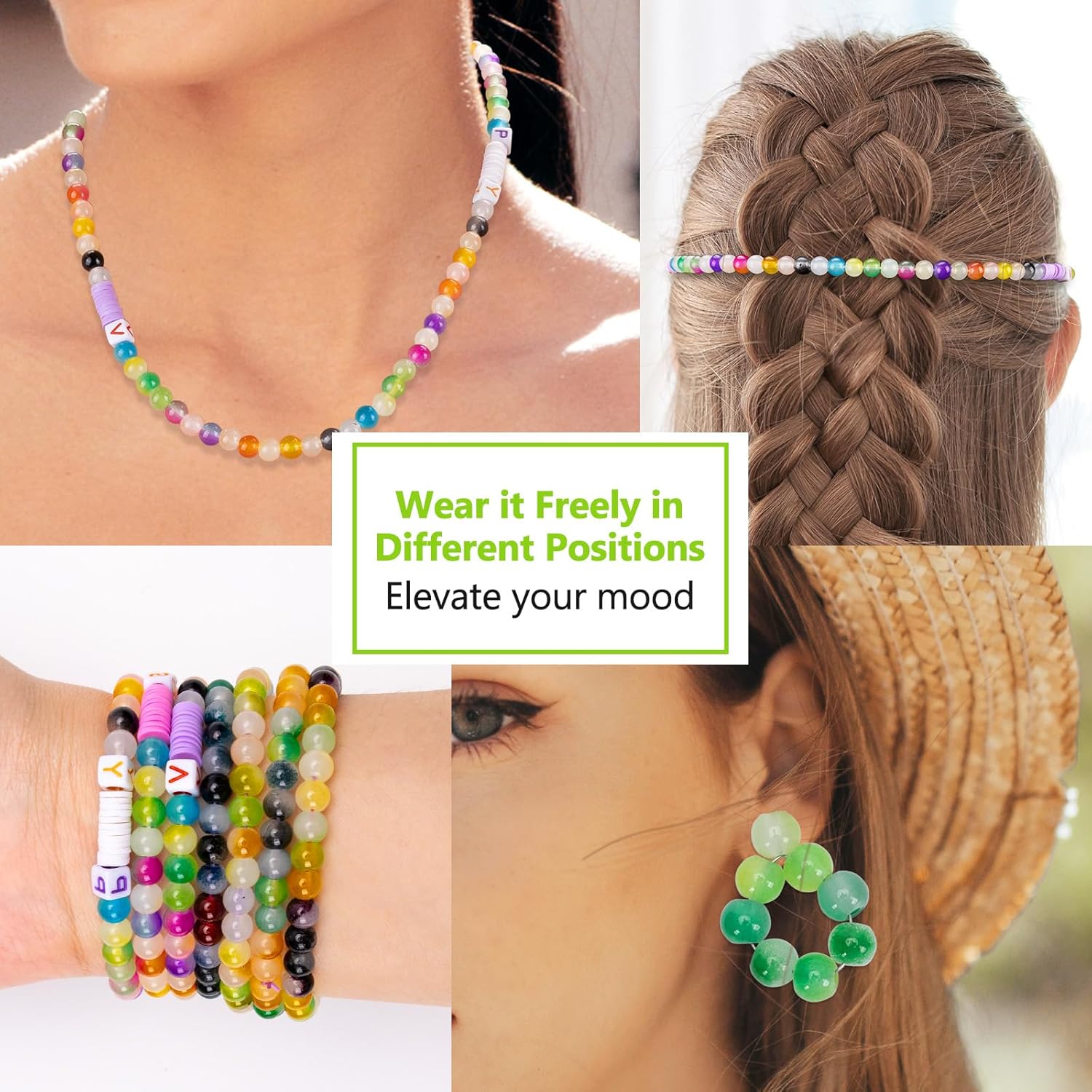 XSEINO About 1200+ pcs 6mm Glass Beads Bracelet Making Kit, 24 Assorted Green Bi-Color Fusion Series Crystal Beads for Jewelry Making, DIY Crafts, Friendship Bracelets - Image 6