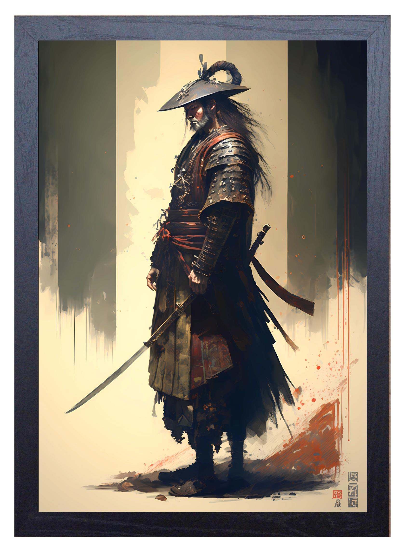 Signed by the Stars Multi-Colored Samurai Warrior Art Print, 29.7L x 21W cm, Unframed, Landscape Orientation, Matte Finish, Wall Mount, Hallway Decor
