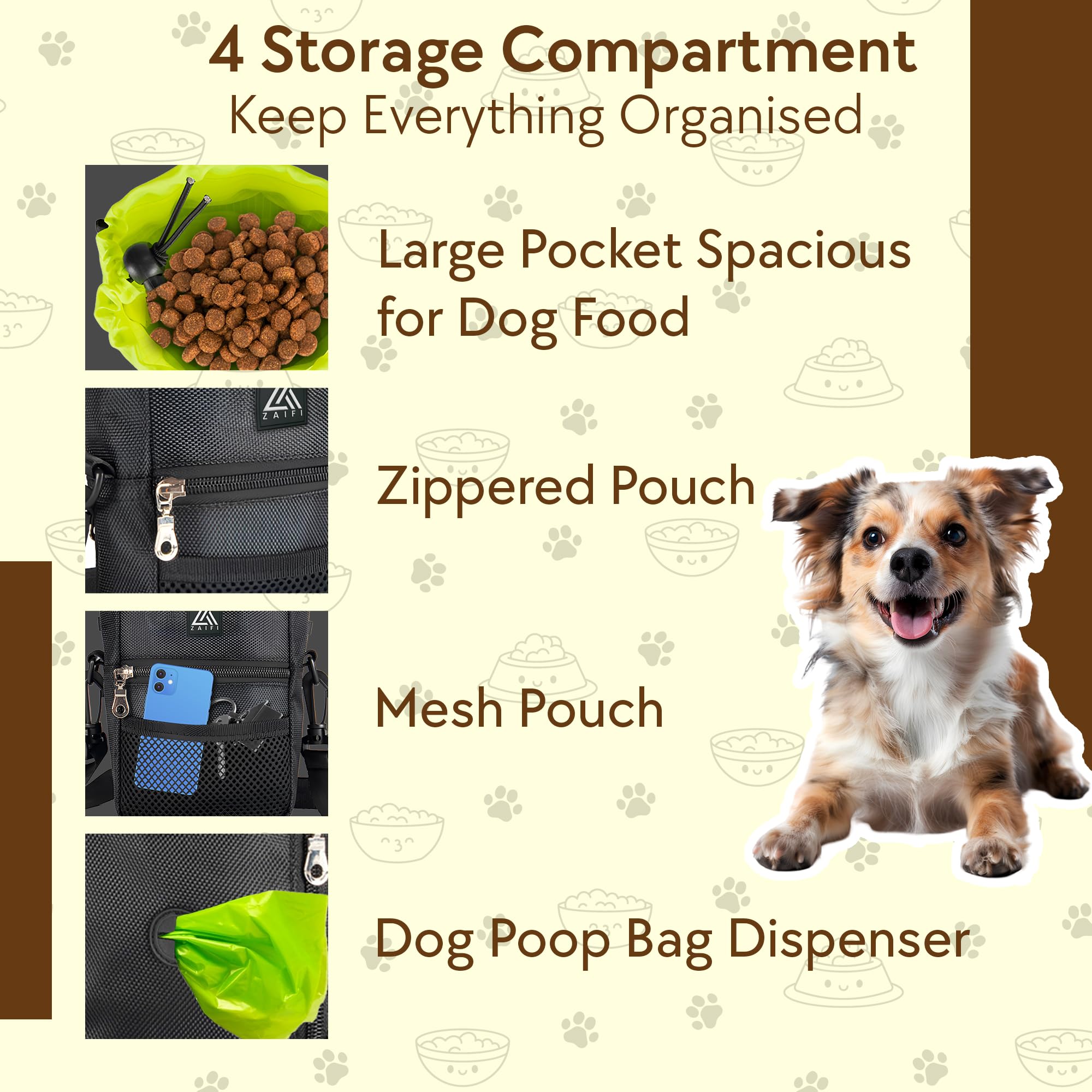 Zaifi 3 Cup Dog Treat Pouch and Training Clicker, Dog Walking Bag Waterproof with Collapsible Bowl - Image 4