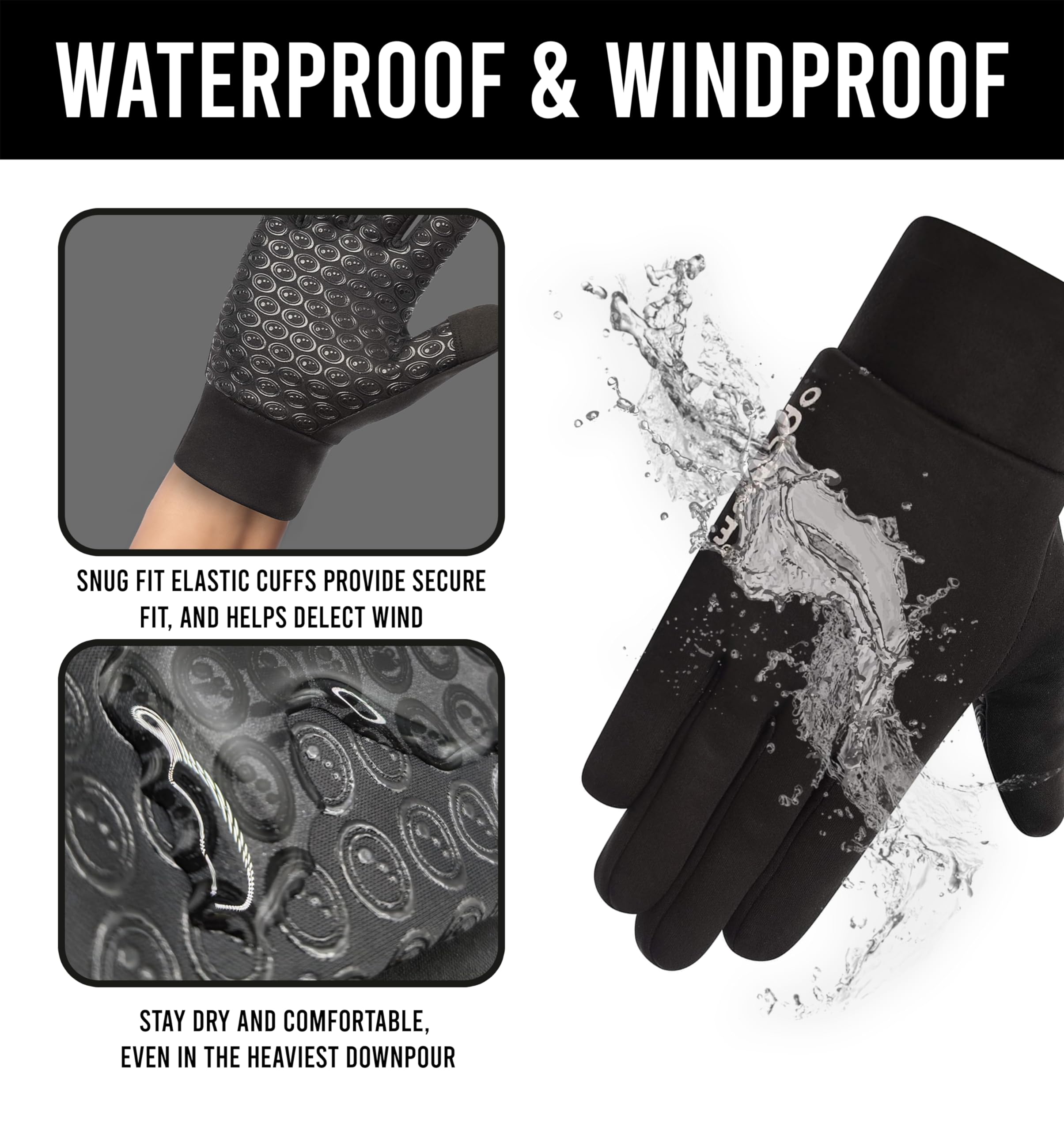 OPTIMUM Aqua Waterproof Thermal Sports Gloves Touch Screen Sensitive Finger