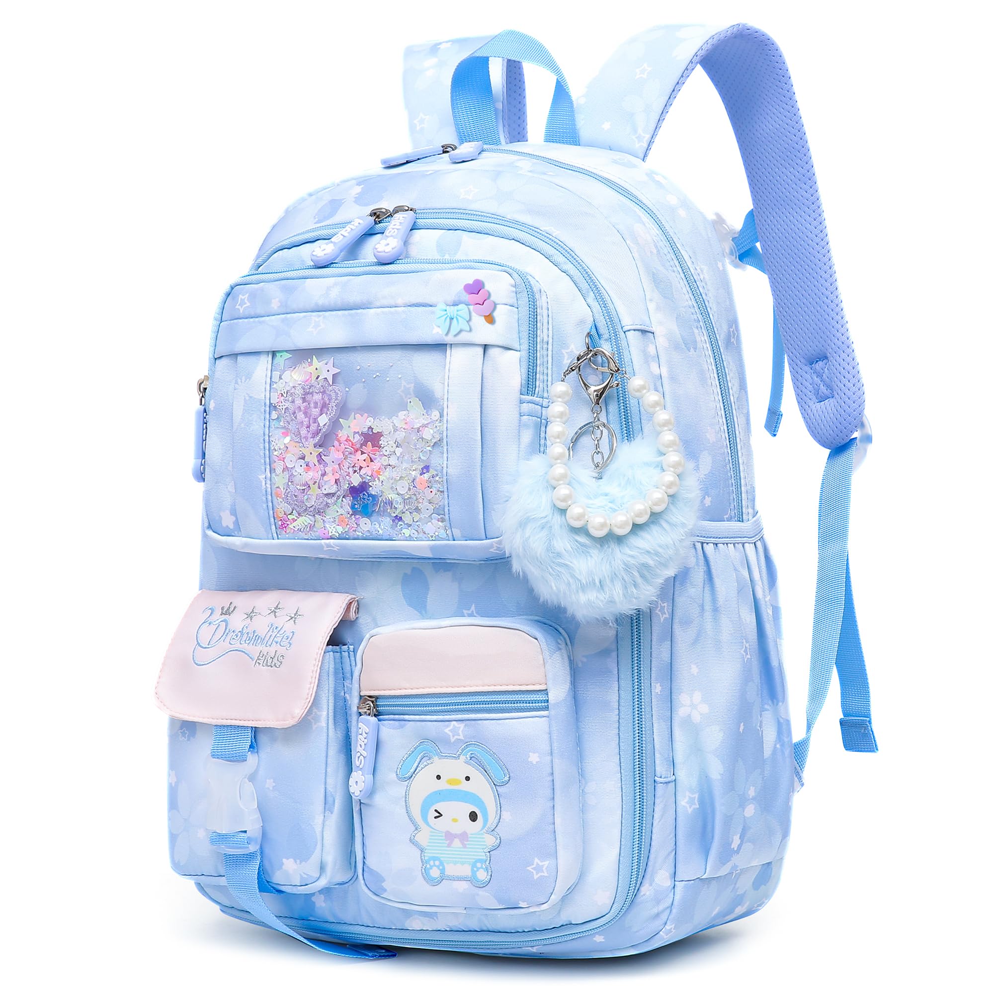 Lovely Girls Backpack School Bag for Students Kids Book Bag with Multiple Pockets Splash-proof Children's Backpack（17inch Blue）