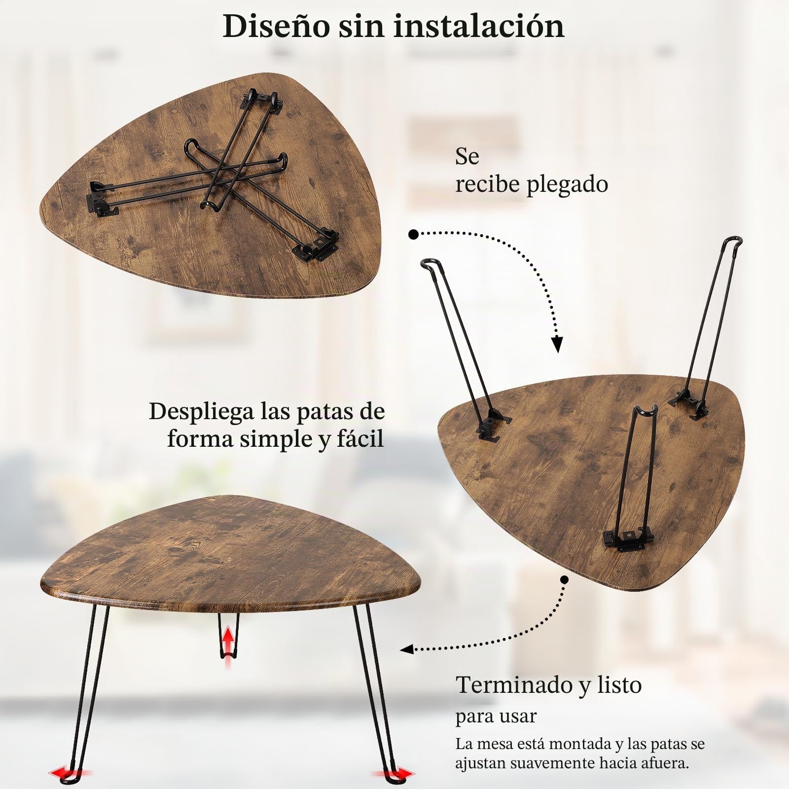 Mesa De Centro Plegable Patrón Triangular, Mesa Decorativa Ovalada De Madera De Medios De Siglo Con Patas De Metal, Tamaño 72D X 72 W X 42,5 H Centímetros