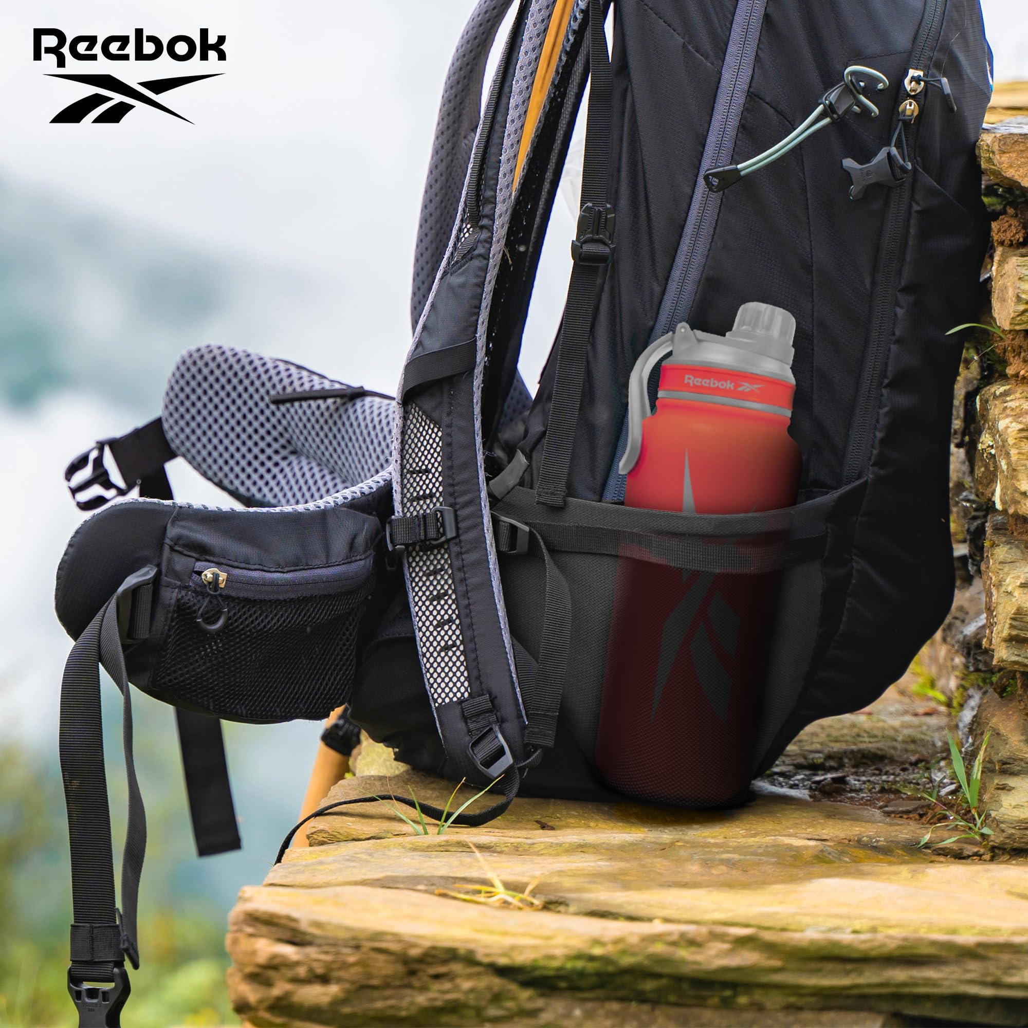 Reebok Borraccia in acciaio inox con design atletico, borraccia termica da 1134 ml, con coperchio Chug – Borraccia sportiva a doppia parete, senza BPA, rossa