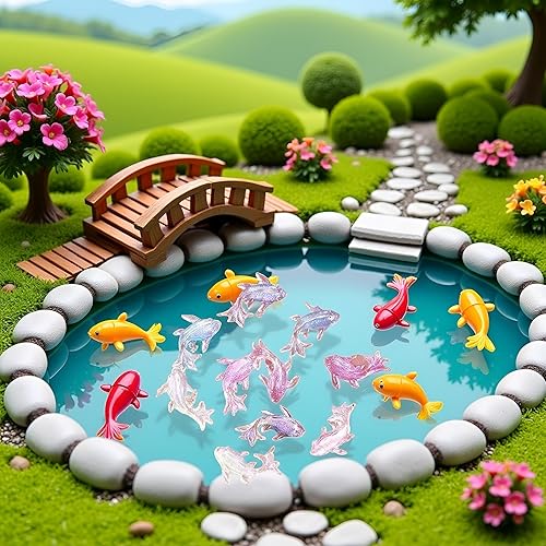 BWESOO 100 piezas de mini figuras de resina en miniatura brillantes de peces dorados, mini figuras de resina en miniatura, decoraciones de peces de