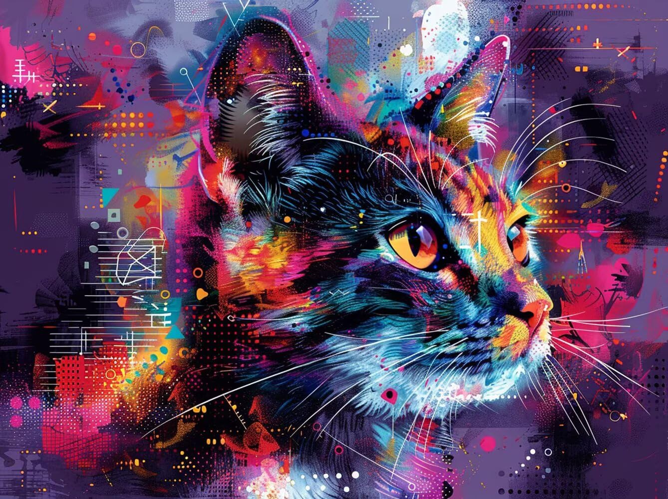 5D Diamond Painting Kit Completo Gatto Quadri con Perline 135x100cm N-Z95EA | Pittura Diamante, 5D Diamantini Crystal Art DIY Full Drill Round Ricamo Kit Punto Croce per Decorazione Parete Casa, Regalo
