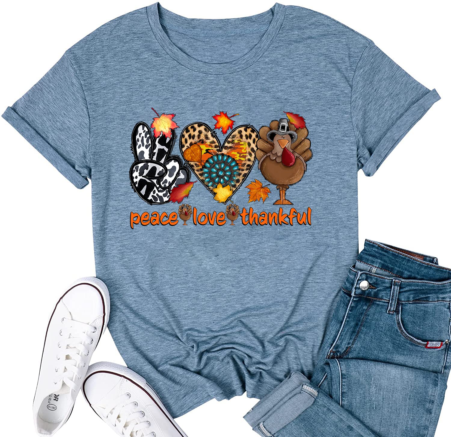 iXubemPeace Love Gobble Thanksgiving Shirt Women Funny Turkey Shirts Thankful Tee Tops